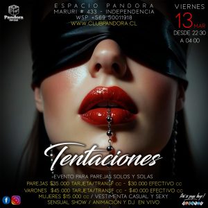 VIERNES 13 ,TE ESPERAMOS CON UNA NOCHE DE GRANDES *TENTACIONES* EVENTO PARA PAREJAS , SOLOS Y SOLAS ,ABIERTO A PARTIR DE LAS 22,30